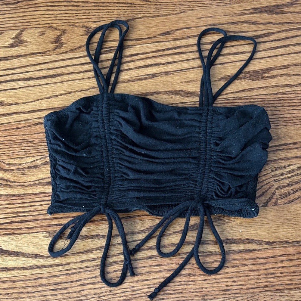 Wild Fable Black Ruched Crop Top